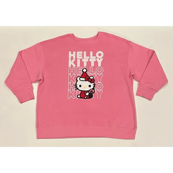 New Hello Kitty By Sanrio Christmas Crewneck Pullover Sweatshirt Size XL Pink - Picture 1 of 11